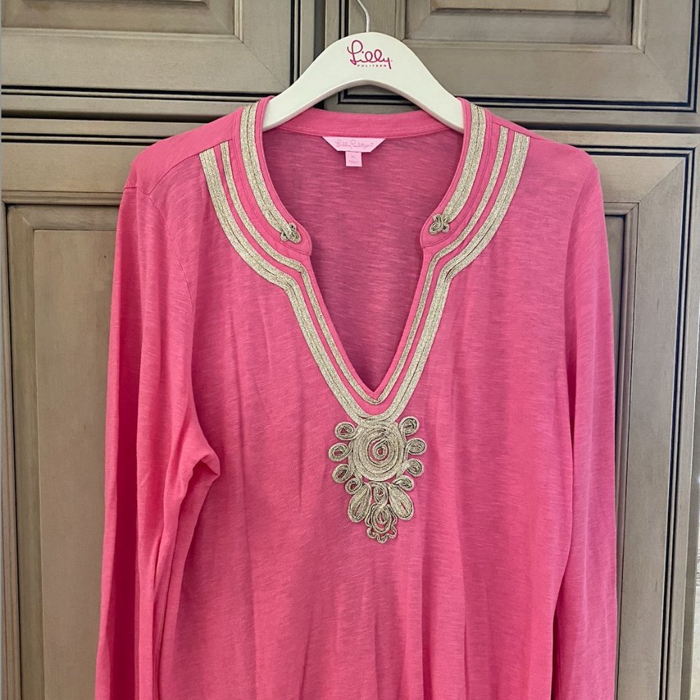 Lilly Pulitzer Pink and Gold Applique Tunic XL